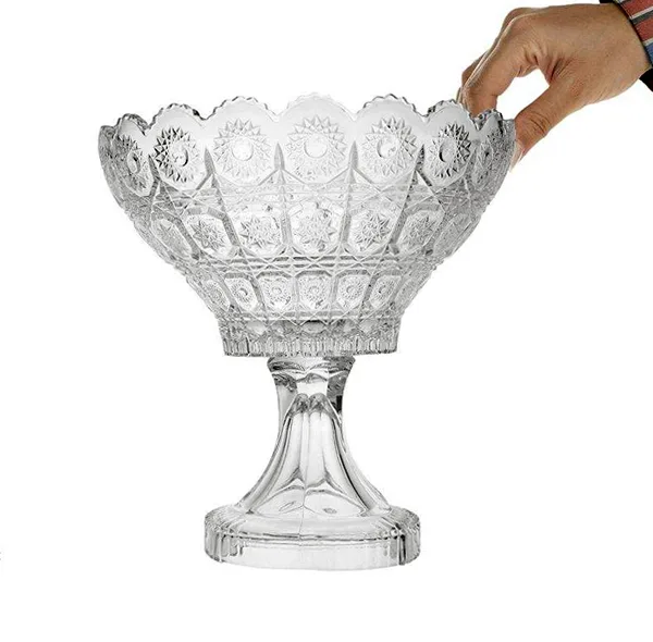 ساکورا آجیلخوری بلوری سری می جی مدل S09672200W، با شفافیت و تراشهای تزئینی، ابعاد 23×23×23 سانتیمتر، وزن 1495 گرم