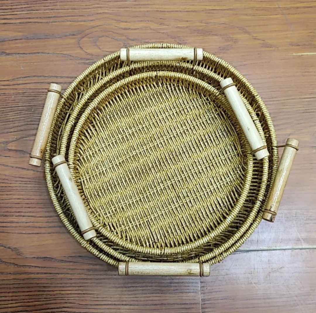سینی طرح حصیری مدل گرد مجموعه 3 عددی