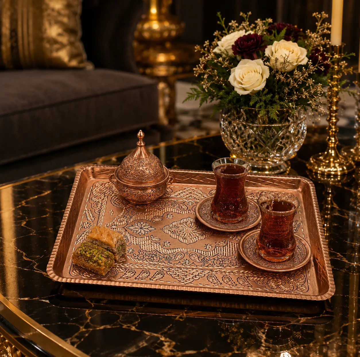 سینی مسی مدل زنجان الماس تراشی