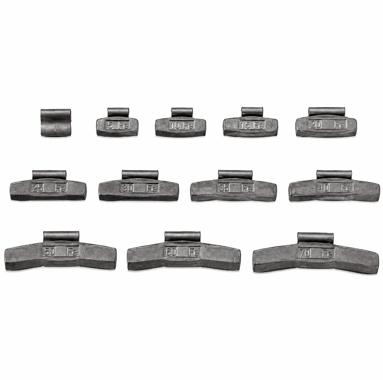 وزنه بالانس فولادی (گیره ای) چرخ خودرو مدل 4018 مناسب برای خودروهای سواری بسته 5 کیلوگرمی شامل وزنه های 5 تا 40 گرمی