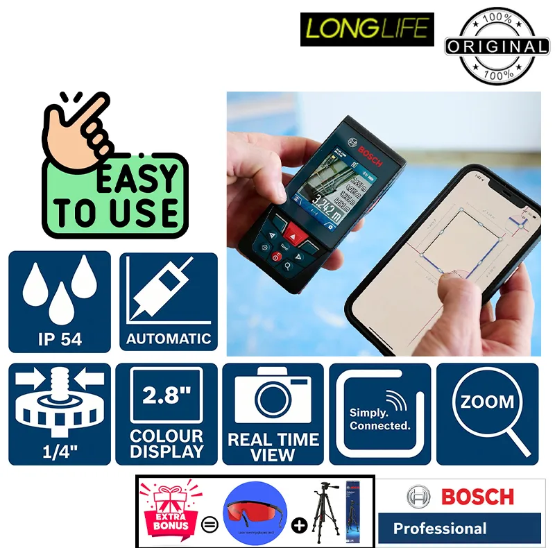 متر لیزری بوش مدل GLM 150-27 C Professional برد 150 متر به همراه سه پایه