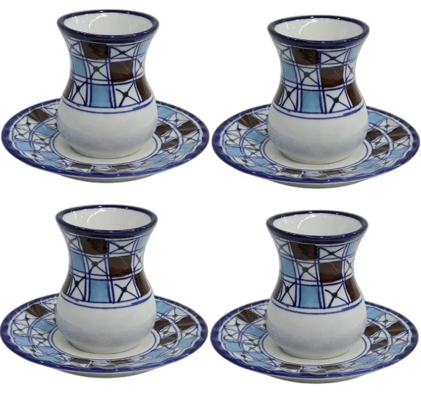 فنجان و نعلبکی چینی میبدمروارید مدل شطرنجی بسته 4عددی