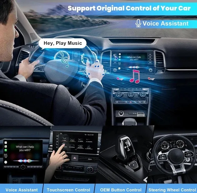 کارپلی و اندروید اتو مدل Wireless P7794 Carplay/Android Auto به همراه مبدل USB به USB-C