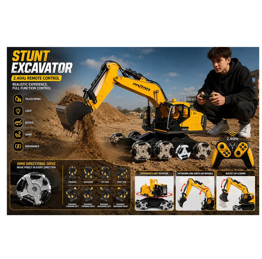ماشین بازی کنترلی مدل بیل مکانیکی هشت چرخ طرح 15 کانال کد 9011 E