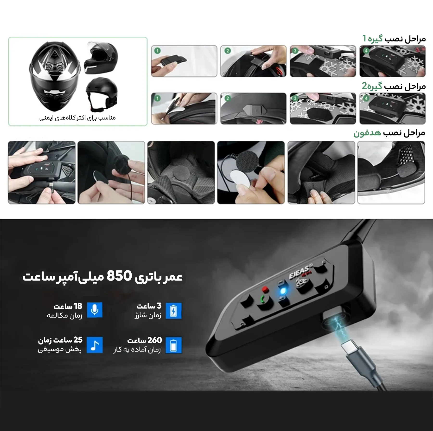 هدست کلاه کاسکت ایجاس مدل V6PRO