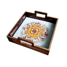 سینی دسته دار مدل چوبی رزین کد 2210 سایز 25*25 سانتی متر