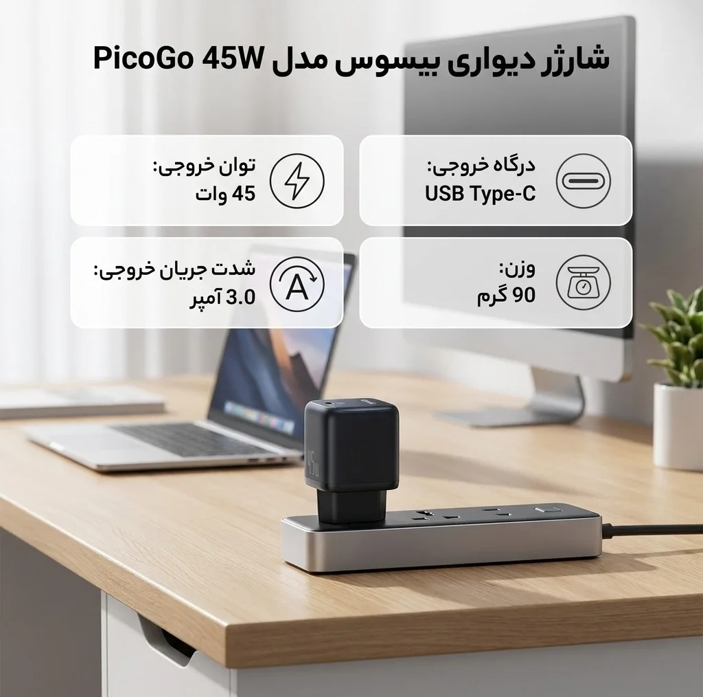 شارژر دیواری 45 وات بیسوس مدل PicoGo 45W
