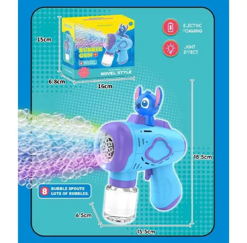 حباب ساز ناب سل مدل تفنگی چراغدار طرح استیج بامزه 8 حفره کد 8BUBBLE SPOUTS LOTS OF BUBBLES