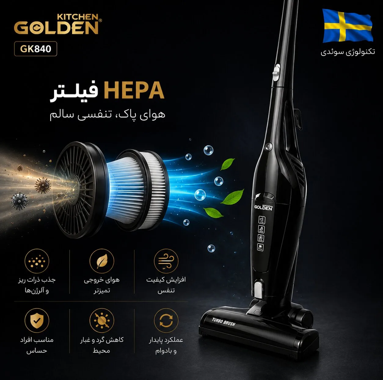 جاروبرقی پرتابل 1000 وات گلدن کیچن مدل GK840