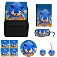 کوله پشتی مدرسه مدل انیمیشن سونیک کد Sonic M1 همراه کلاسور و جامدادی و زیر لیوانی و جاکلیدی مجموعه 10 عددی