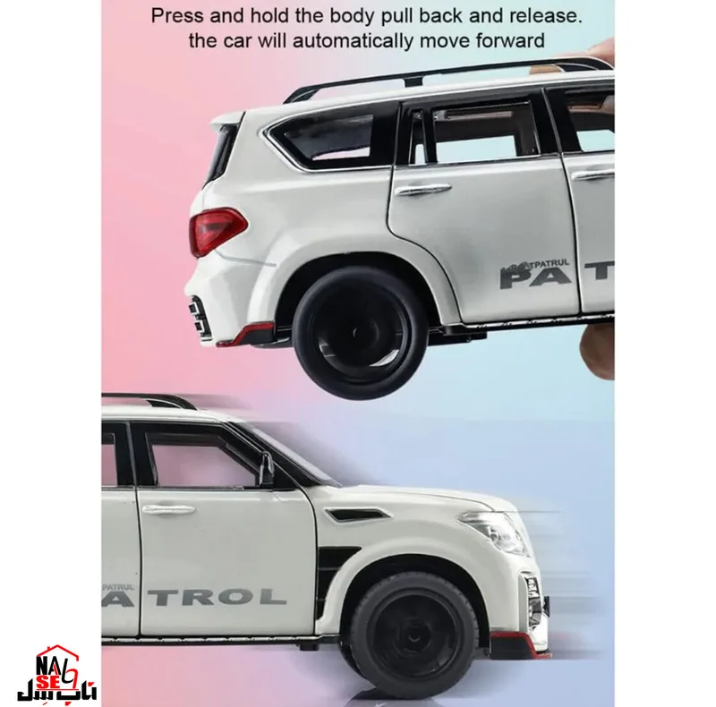 ماشین بازی ناب سل مدل نیسان پاترول فلزی موزیکال چراغدار عقب کش کد Musical and Light-Up Metal Patrol Toy Car