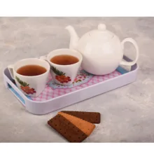 سینی دسته دار مهروز مدل 00910-1 گل رز وینتیج سایز 18*33 سانتی متر