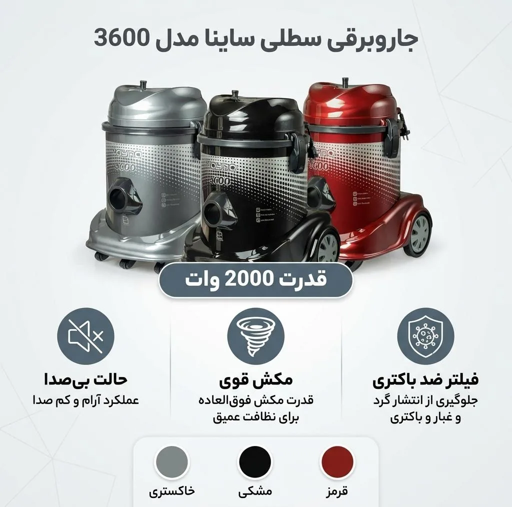 جاروبرقی سطلی 2000 وات ساینا مدل 3600