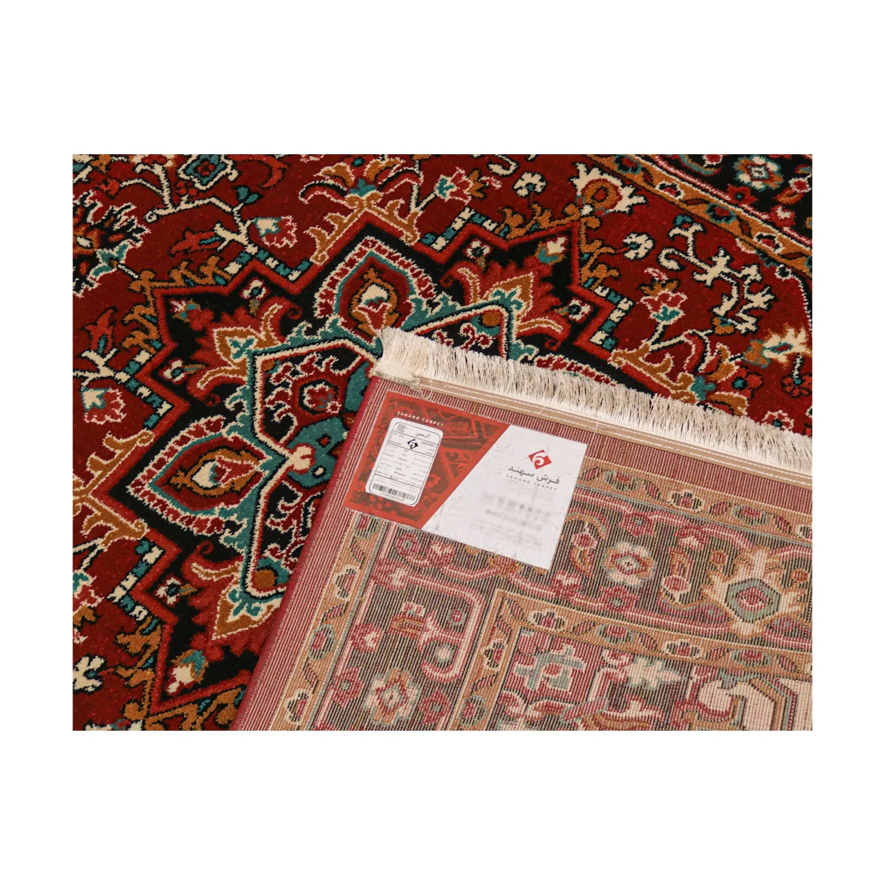 فرش ماشینی 320 شانه فرش سهند زمینه و حاشیه لاکی طرح هریس کد S65.BJ