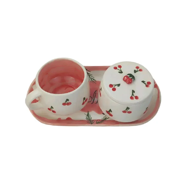 سرویس چای خوری سه پارچه یک نفره مدل گیلاس
