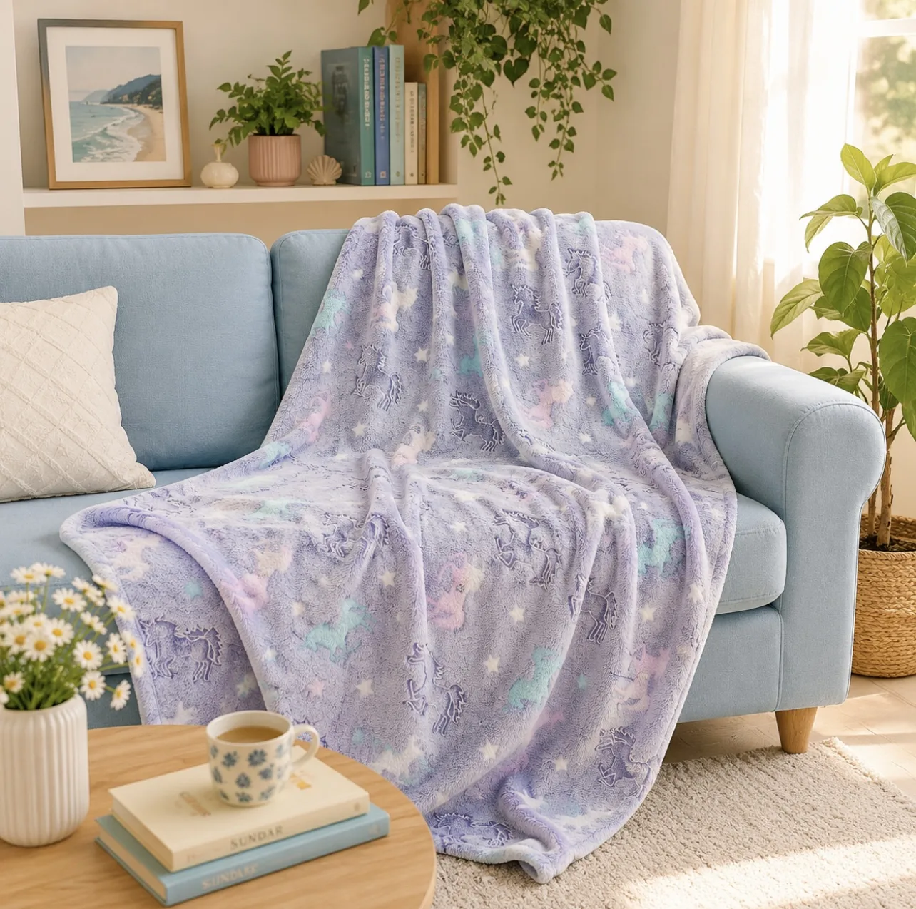 پتو مسافرتی 1 نفره مدل شب نما طرح یونیکورن سایز 160×220 سانتی متر