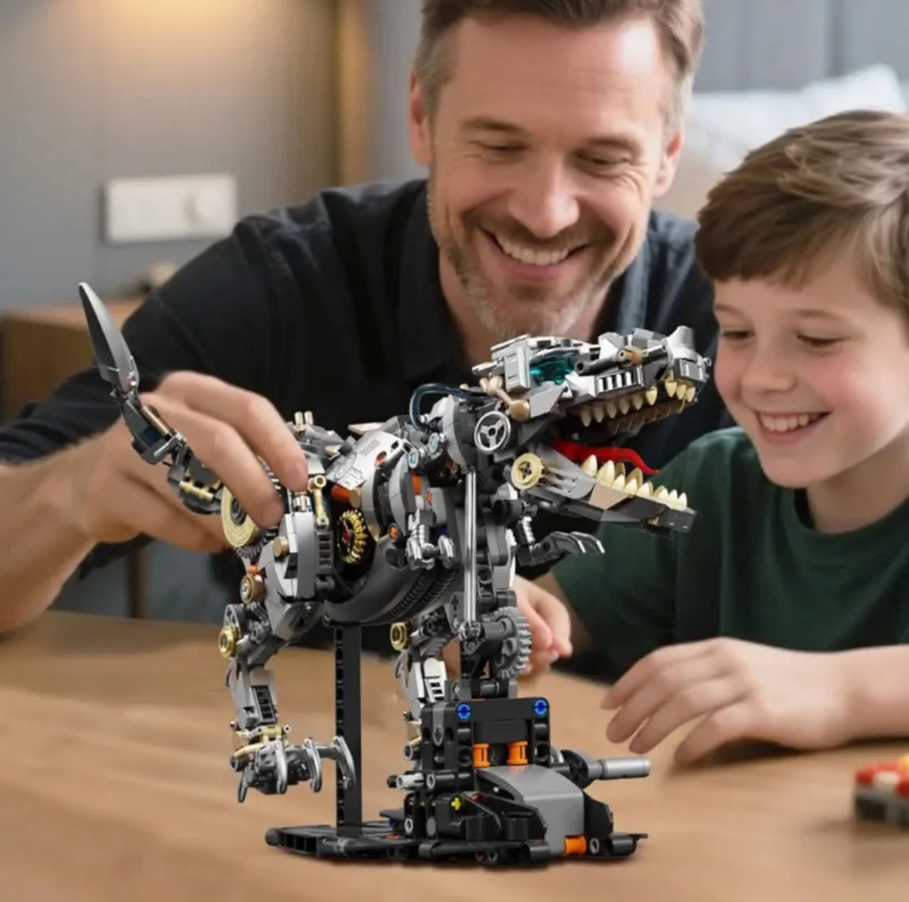 ساختنی 1268 تکه ناب سل مدل دایناسور تیرانوسوروس چراغدار به همراه پایه کد1268PCS DINOSAURS MECHANICAL NO13087