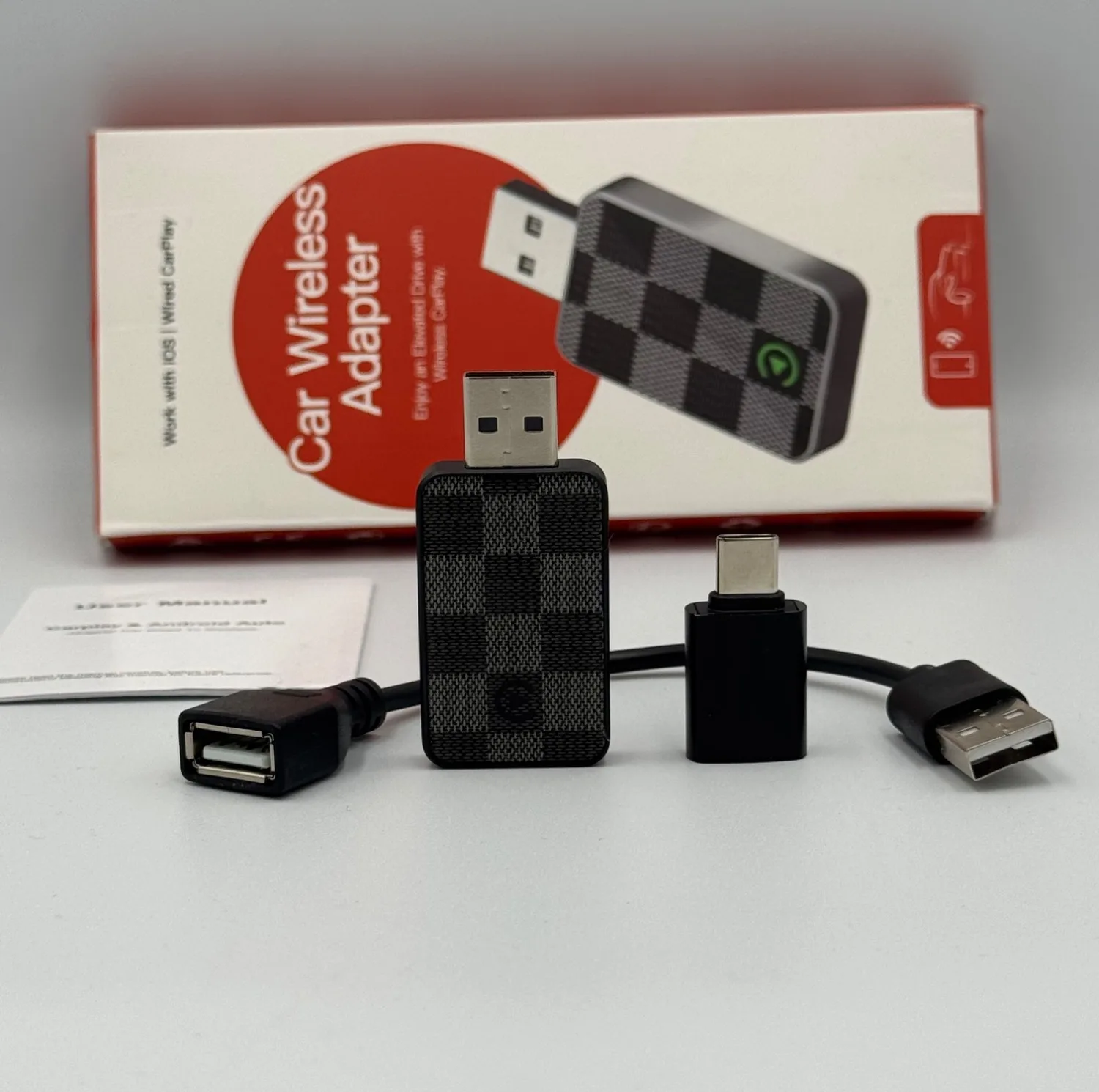 کارپلی و اندروید اتو مدل Wireless CarPlay/Android Auto به همراه مبدل USB به USB-C و کابل افزایش طول USB