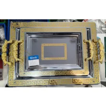 سینی دسته دار تونیش مدل مجلسی کد ۱۳۰۱ طرح Versace سایز ۳۰*۴۳ سانتی متر مجموعه دو عددی