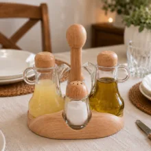 ست آبلیموخوری و نمک‌پاش مدل چوبی کد SH1 مجموعه 5 عددی