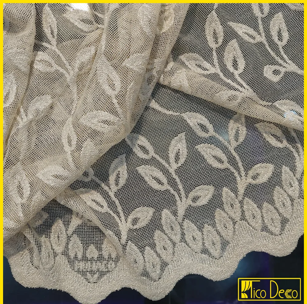 پرده پانچ تیکو دکو مدل تور راشل کادکا طرح برگی دالبوردار سایز 280 × 225 سانتی‌متر مجموعه‌ 2 عددی
