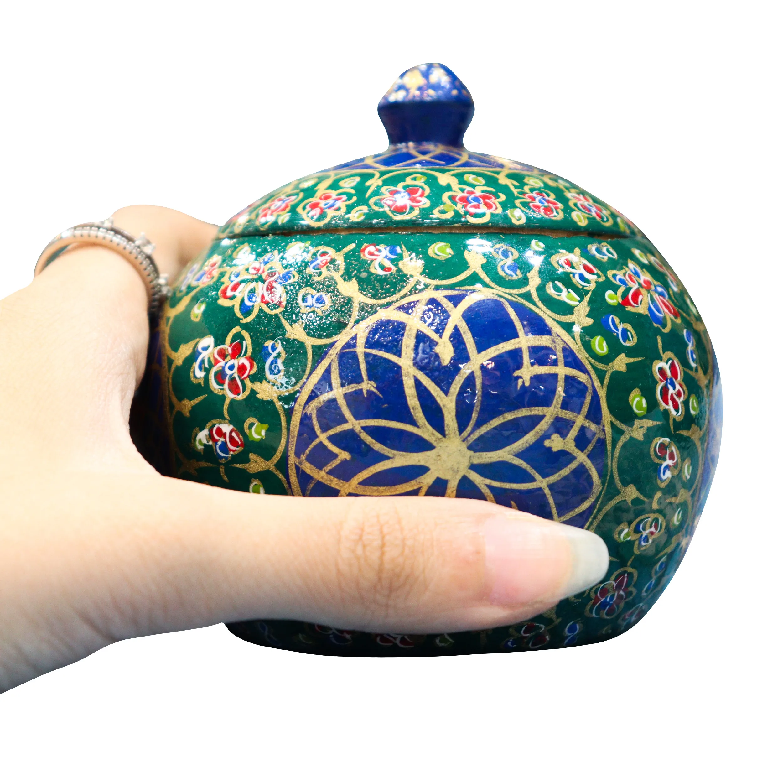 قندان چوبی صنایع دستی فاخر مدل نگارین طرح گل اسلیمی کد EGr-SugarBowl9p8