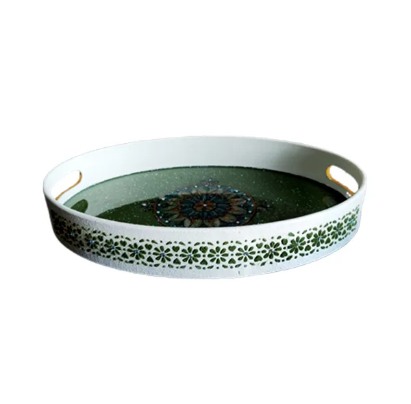سینی دسته دار مدل چوبی رزین کد 0012 سایز 33*23 سانتی متر