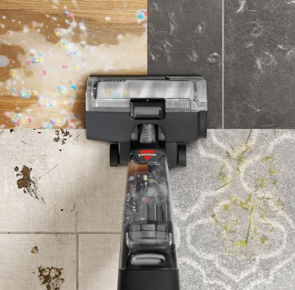 جارو شارژی عصایی بیسل مدل CrossWave OmniForce EDGE 4000E با باتری 2500mAh، توان مکش 31 AirW، سه حالت کاری PowerVac، PowerMop و Turbo، مخزن زباله 660 میلی‌لیتری، مخزن مایعات 440 میلی‌لیتری، برس خودتمیزشونده و فناوری ZEROGAP
