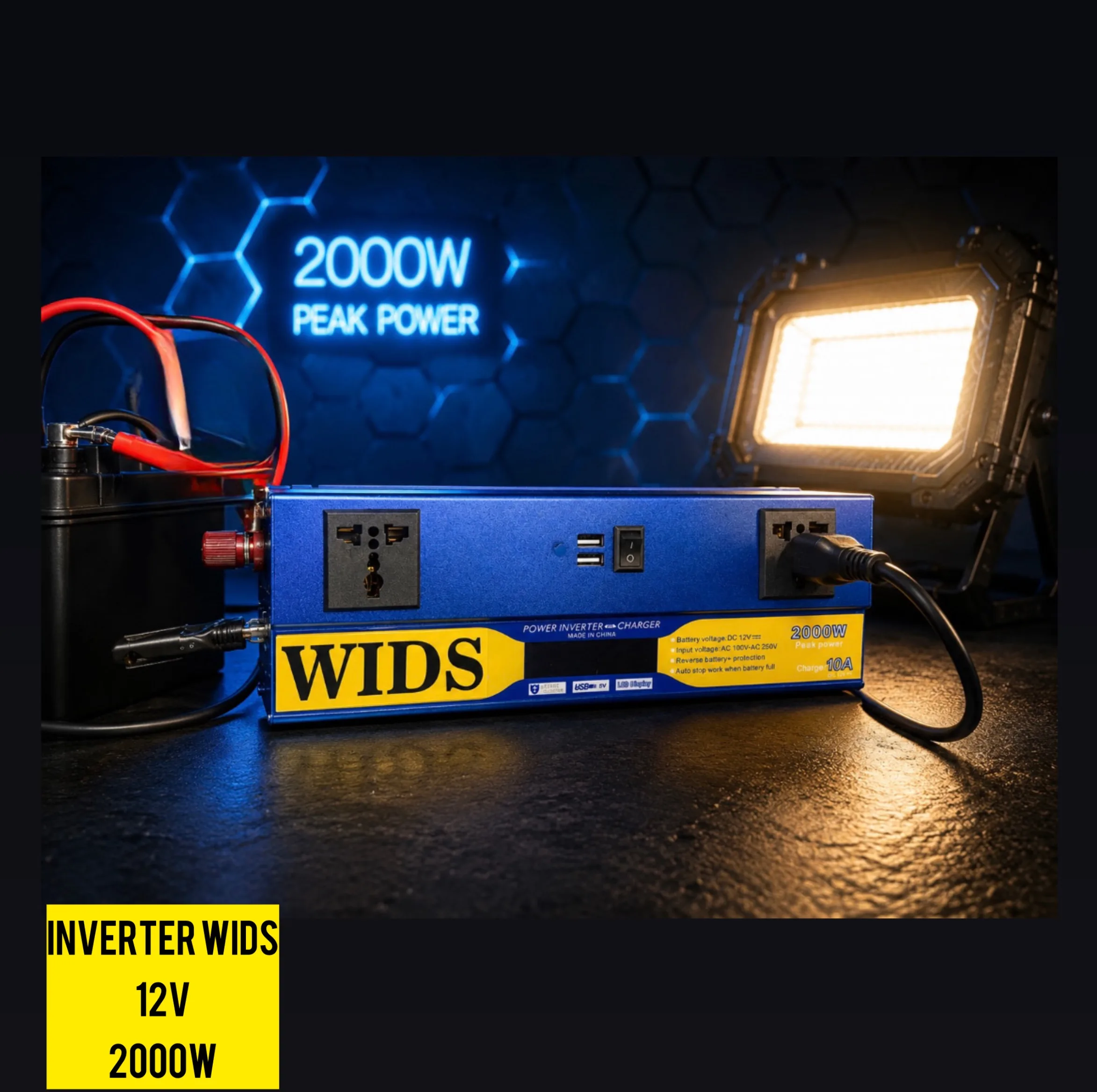 مبدل برق خودرو ویدز مدل شارژر دار 10آمپر 12V-TO-220V-2000W