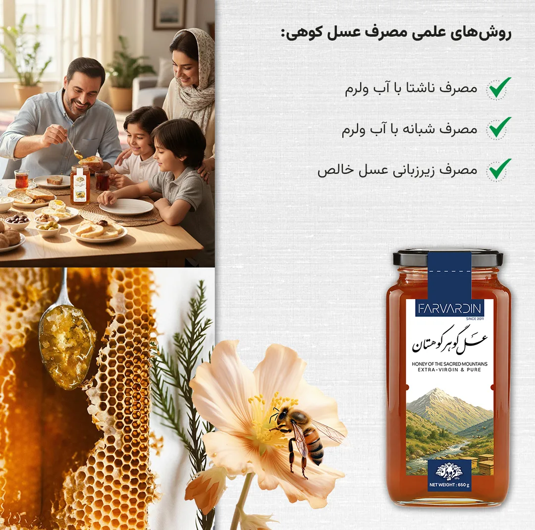 عسل طبیعی چهل گیاه کوهستان فروردین - 650 گرم