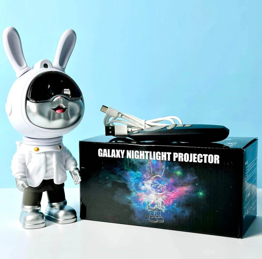 چراغ خواب رومیزی مدل galaxy nightlight projector خرگوش فضانورد با نور کهکشانی