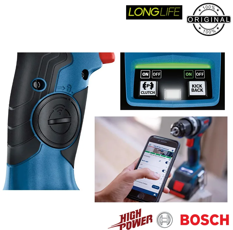 دریل پیچ گوشتی شارژی ضربه ای بوش مدل سه حالته فوق هوشمند GSB 18 V 90 C