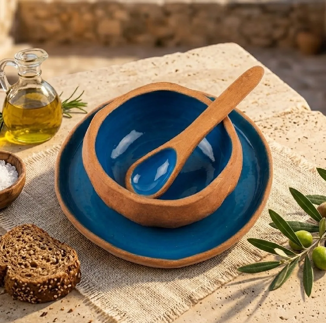 ست کاسه و  بشقاب سفالی مدل دسر خوری