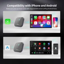 کارپلی و اندروید اتو مدل 2in1 wireless adapter به همراه کابل USB به USB-C و کابل USB-C