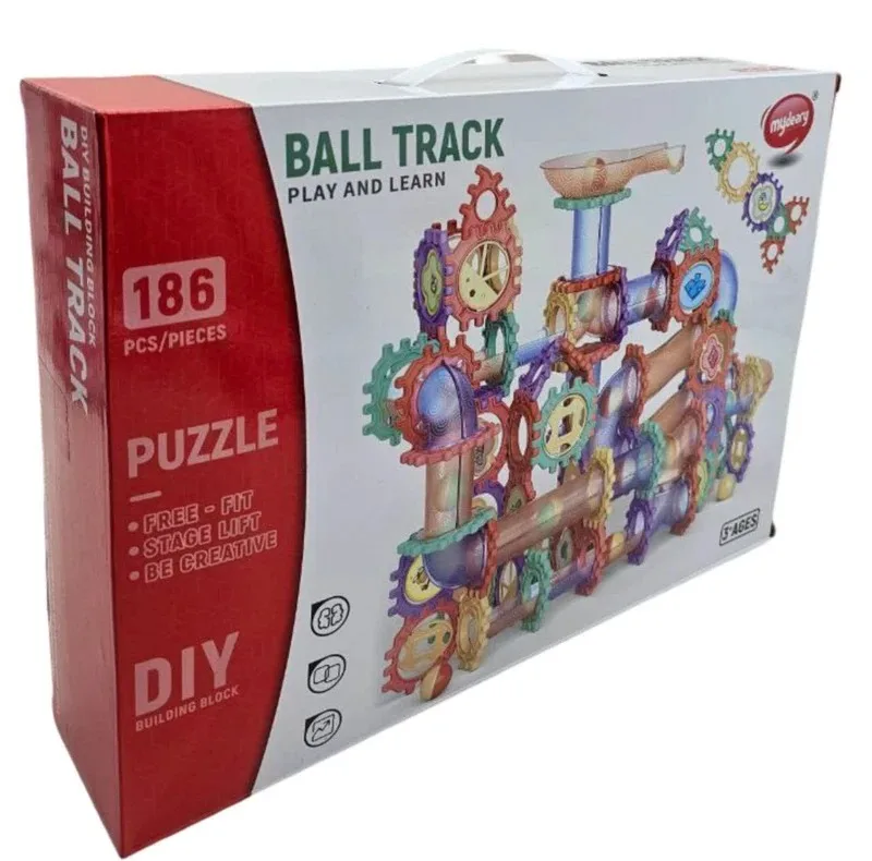 ساختنی 186 تکه ناب سل مدل پازل چرخ دنده مسیرگوی 186PCS/PIECES PUZZLE BALL TRACK PLAY AND LEARN