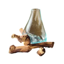 گلدان چوبی مدل تلفیق چوب و شیشه