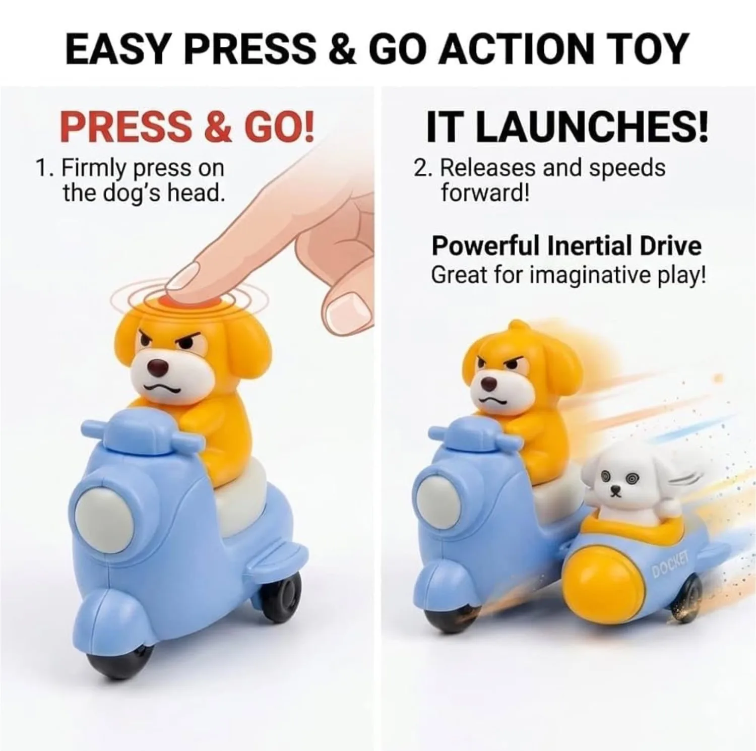 اسباب بازی ناب سل مدل سگ و بچه بامزه فشاری قدرتی وسپا سوار کد PRESS AND GO ANIMAL SCOOTER TOY WITH BABY NAAB003 مجموعه 2 عددی
