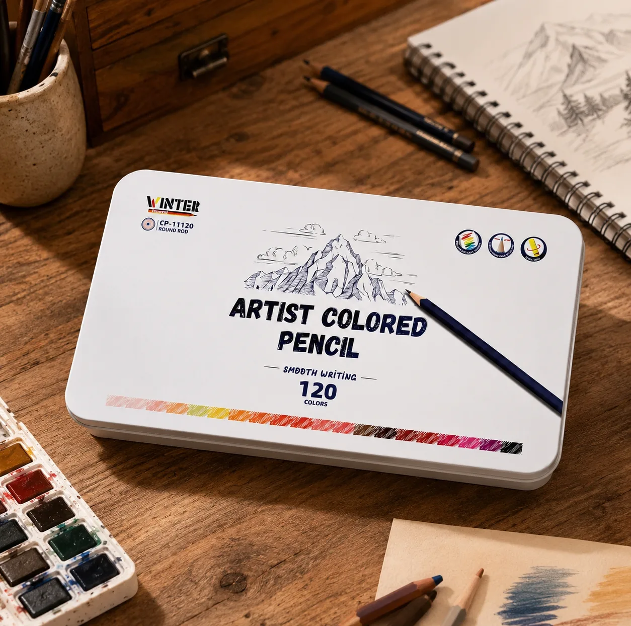 مداد رنگی 120 رنگ وینتر مدل Artist به همراه دفتر مجموعه 121 عددی
