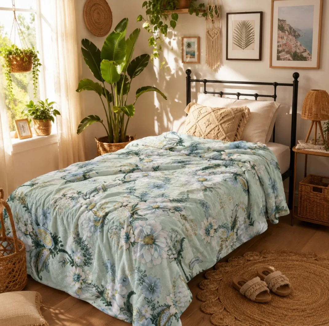 پتو مسافرتی 1 نفره مدل گل و برگ ترمه سایز 160×220 سانتیمتر