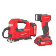 کیت کمپرسور فندکی شارژی و چراغ قوه شارژی 20 ولت توسن مدل 9799K با کیف برزنتی
