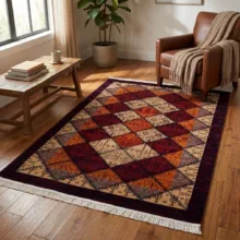 فرش ماشینی 320 شانه فرش سهند زمینه عنابی حاشیه لاکی مدل F811.0L