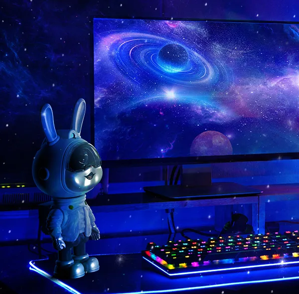 چراغ خواب رومیزی مدل galaxy nightlight projector خرگوش فضانورد با نور کهکشانی