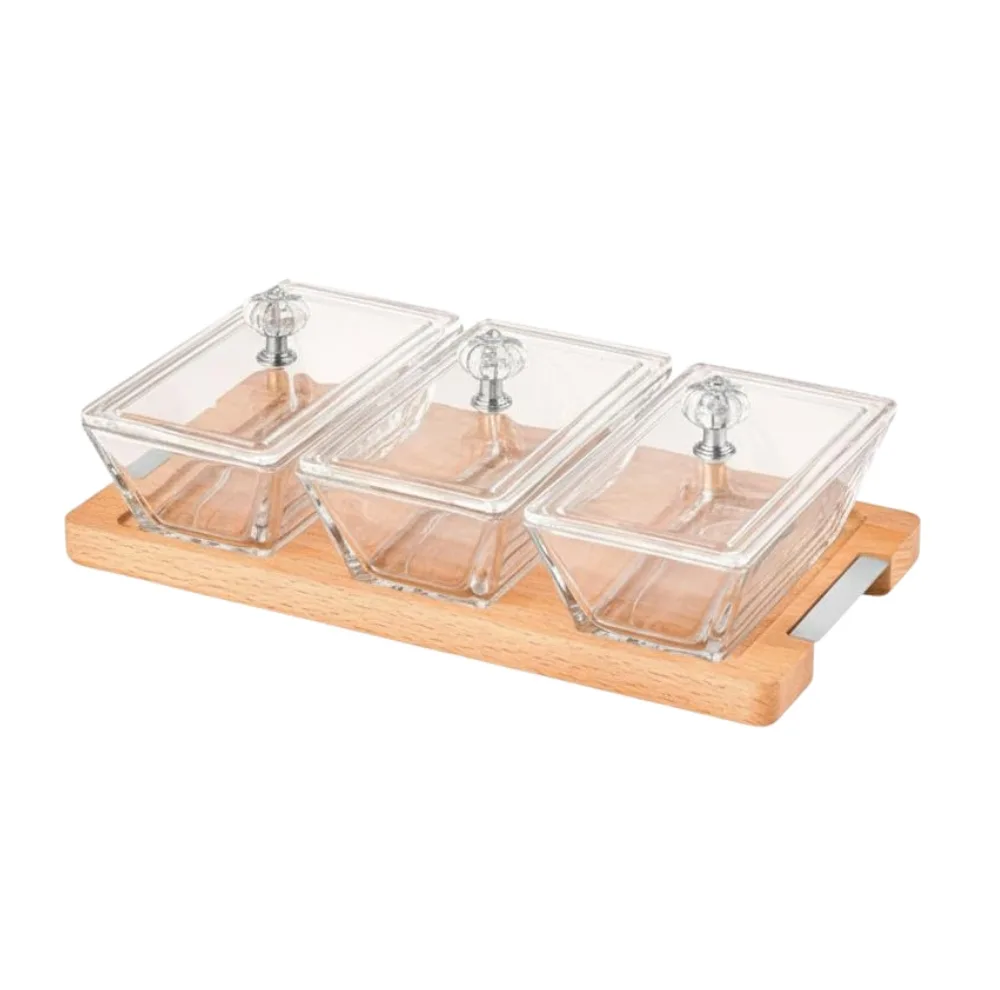 اردوخوری لیمون مدل مستطیل پایه چوبی کد FIDOKA-2248 مجموعه 4 عددی