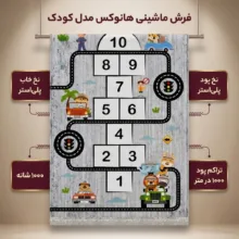 فرش ماشینی 1000 شانه هانوکس زمینه طوسی حاشیه آبی مدل کودک کد U300