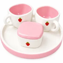 سرویس چای خوری 4 پارچه دو نفره مدل توت فرنگی