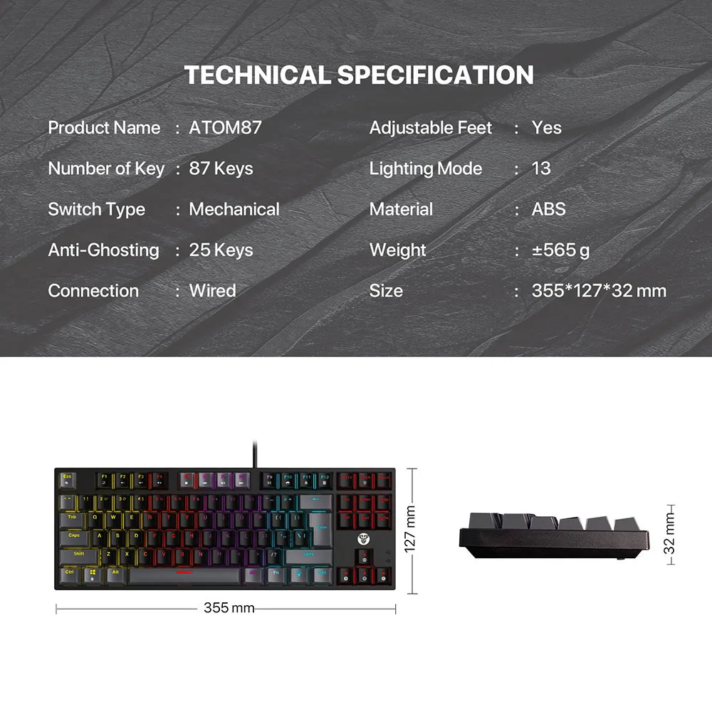 کیبورد گیمینگ فنتک مدل Atom87 MK876V2Blueswitch