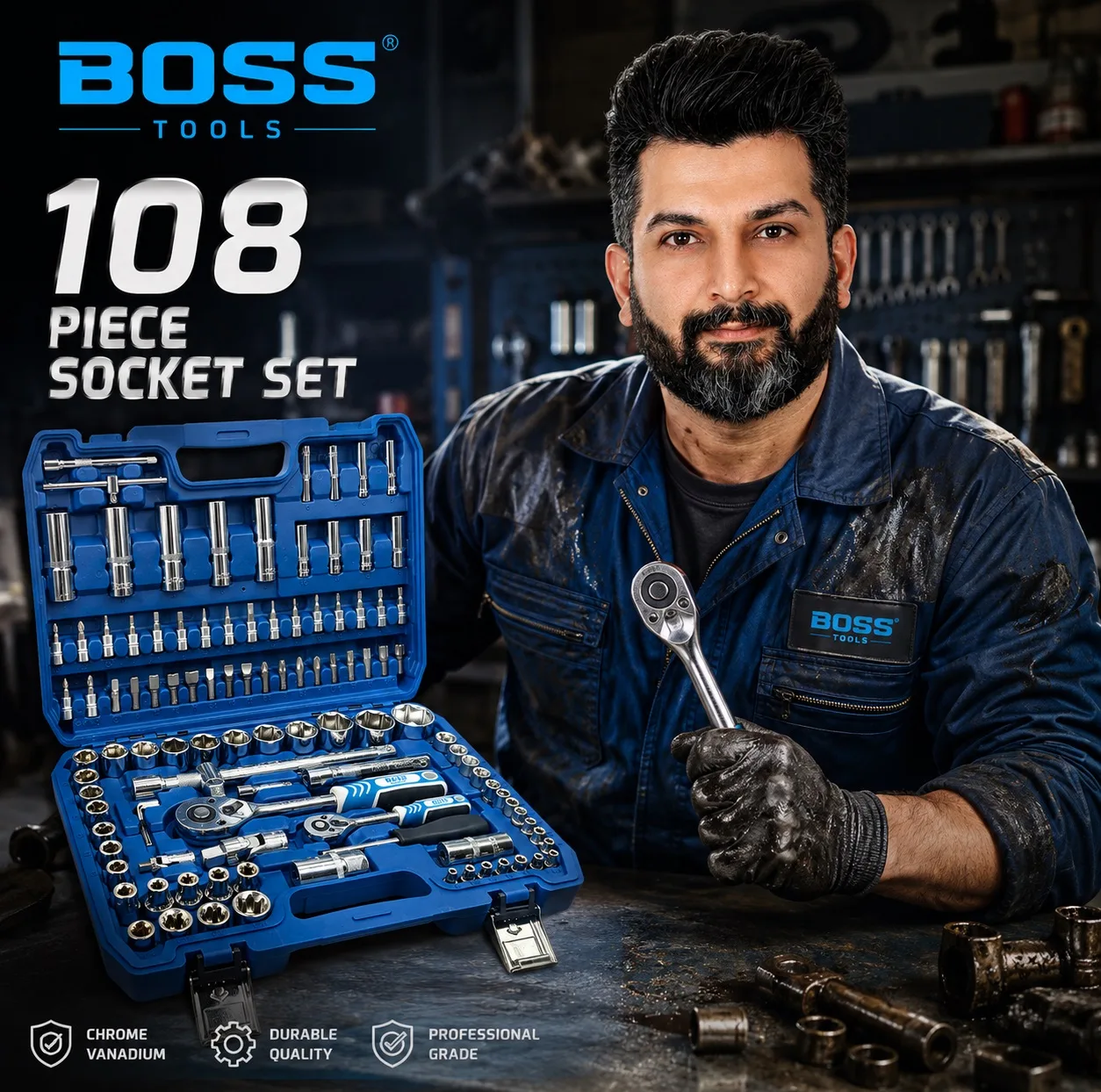 آچار بکس باس مدل BS-108PCS مجموعه 108 عددی