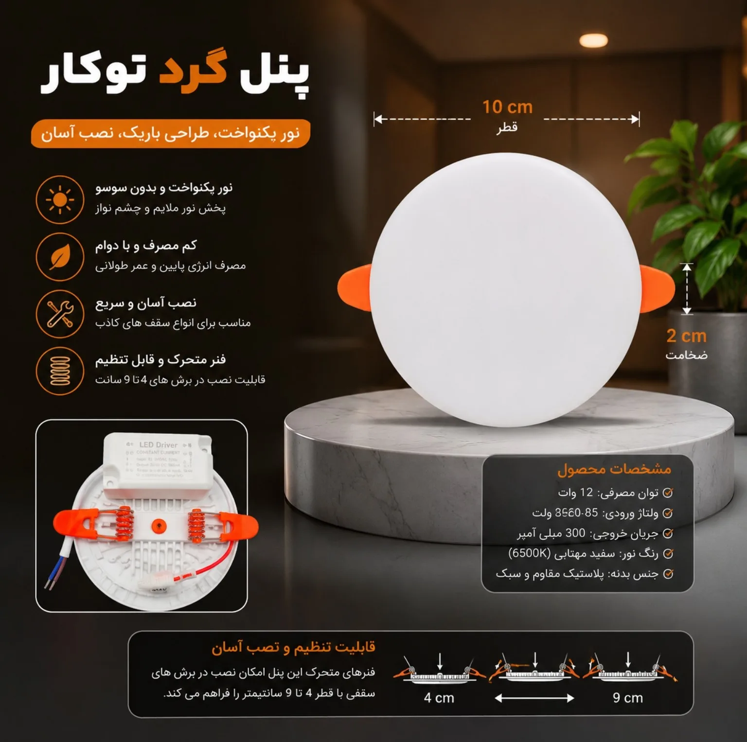 پنل ال ای دی فول لایت نورلند مدل گرد توکار بسته 2 عددی