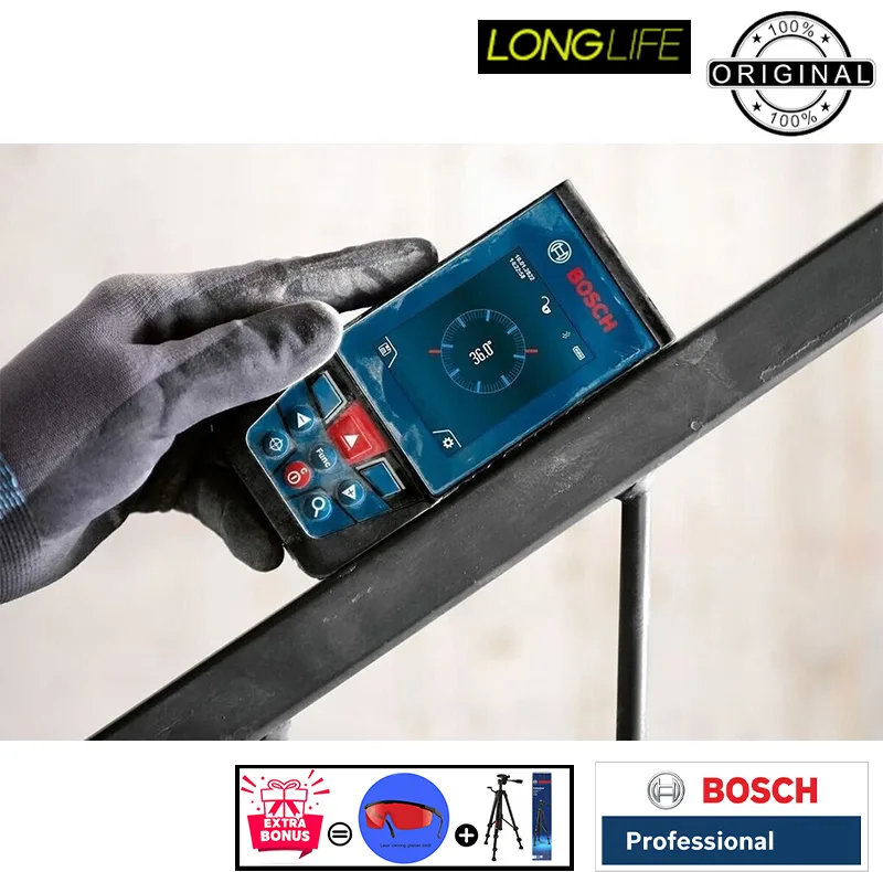 متر لیزری بوش مدل دوربین دار GLM 150-27C Professional + BT150 + Red Glass Laser برد 150 متر به همراه پایه