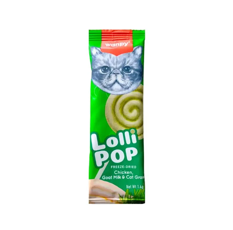 تشویقی گربه ونپی مدل Freeze Dried Lollipop با طعم مرغ، شیر بز و علف گربه وزن 14 گرم بسته 10 عددی